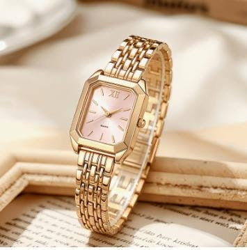 Montre Femme Dorée Cadran Rose Pâle