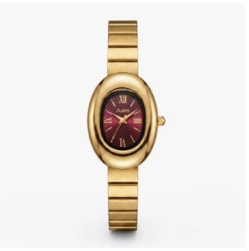 Montre Femme Cadran Ovale Bordeaux Doré