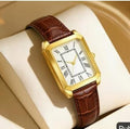 Montre Femme Rectangle Blanche Chiffres Romains Cuir Croco