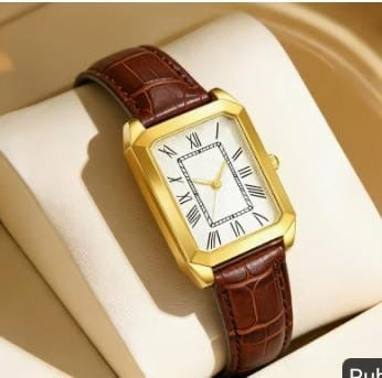 Montre Femme Rectangle Blanche Chiffres Romains Cuir Croco