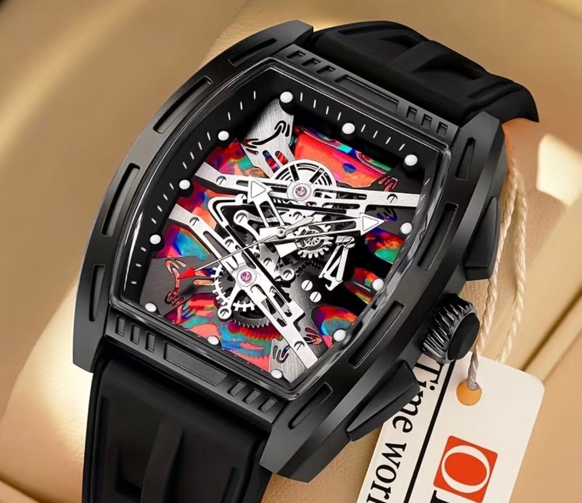 Montre Skeleton Colorée - Bracelet Silicone Noir