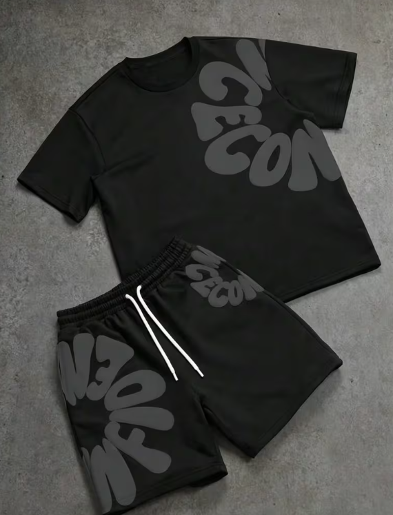 Ensemble Imprimé Homme Noir - T-Shirt et Short
