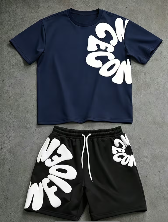 Ensemble Imprimé Homme Bleu Marine - T-Shirt et Short