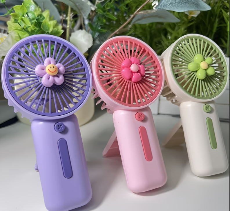 Mini ventilateur portable fleur - 3 couleurs violet rose vert