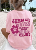 T-shirt femme Summer Waves rose - motif floral hibiscus imprimé